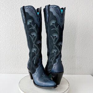 Lane Tessa Knee High Navy Suede Cowboy Boots Western Tall Snip Toe Womens 7.5